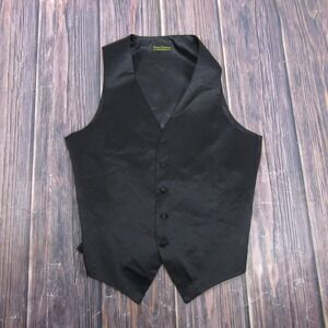 Formal Fashions Vest Mens Small Black Tuxedo Waistcoat Elastic Back Polyester